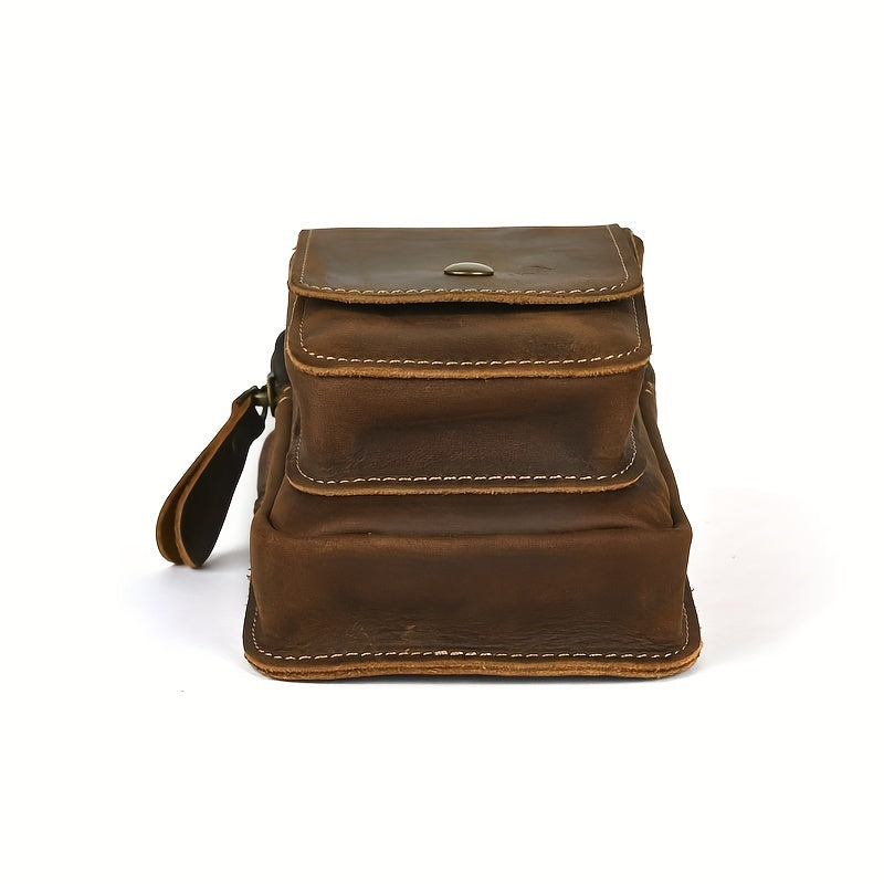 Men's Retro Genuine Leather Belt Bag - Anti-Theft Lightweight Belt Clip with Multiple Zippered Compartments for Phone & Essentials