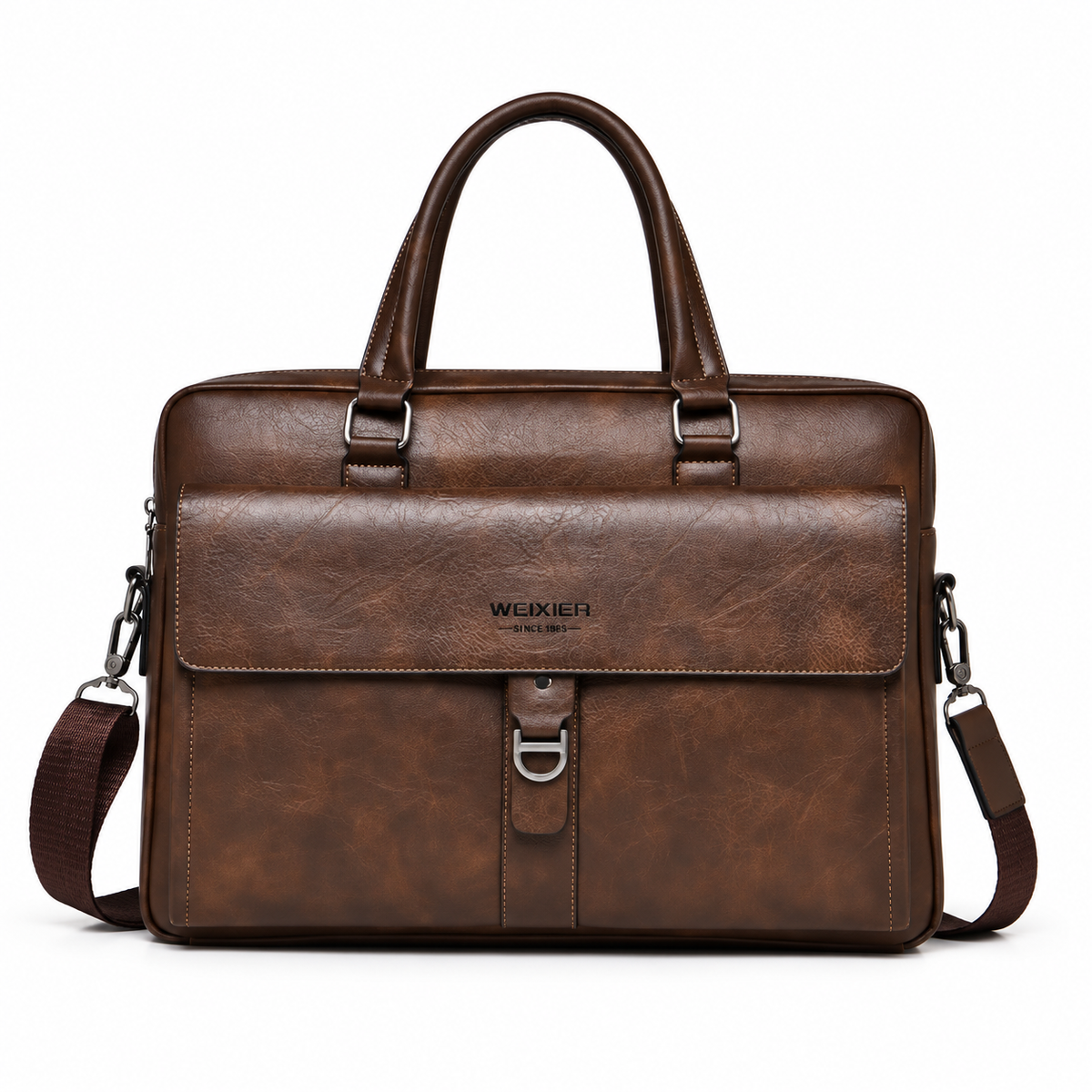 Classic Brown Leather Briefcase With Strap
