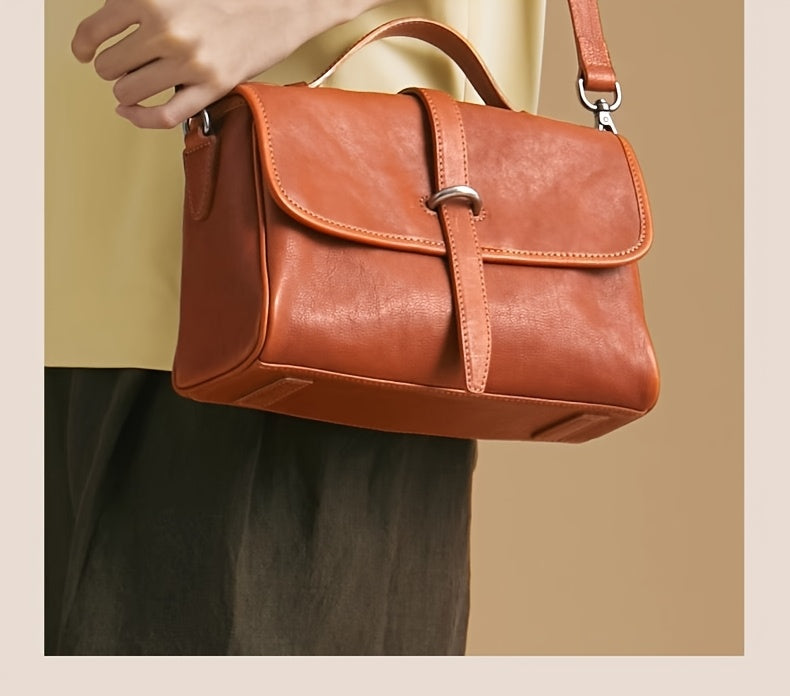 Genuine Leather Satchel Postman Cow Genuine Leather Vintage Postman Bag Women's Commuting Single Shoulder Crossbody Bag Niche Bag