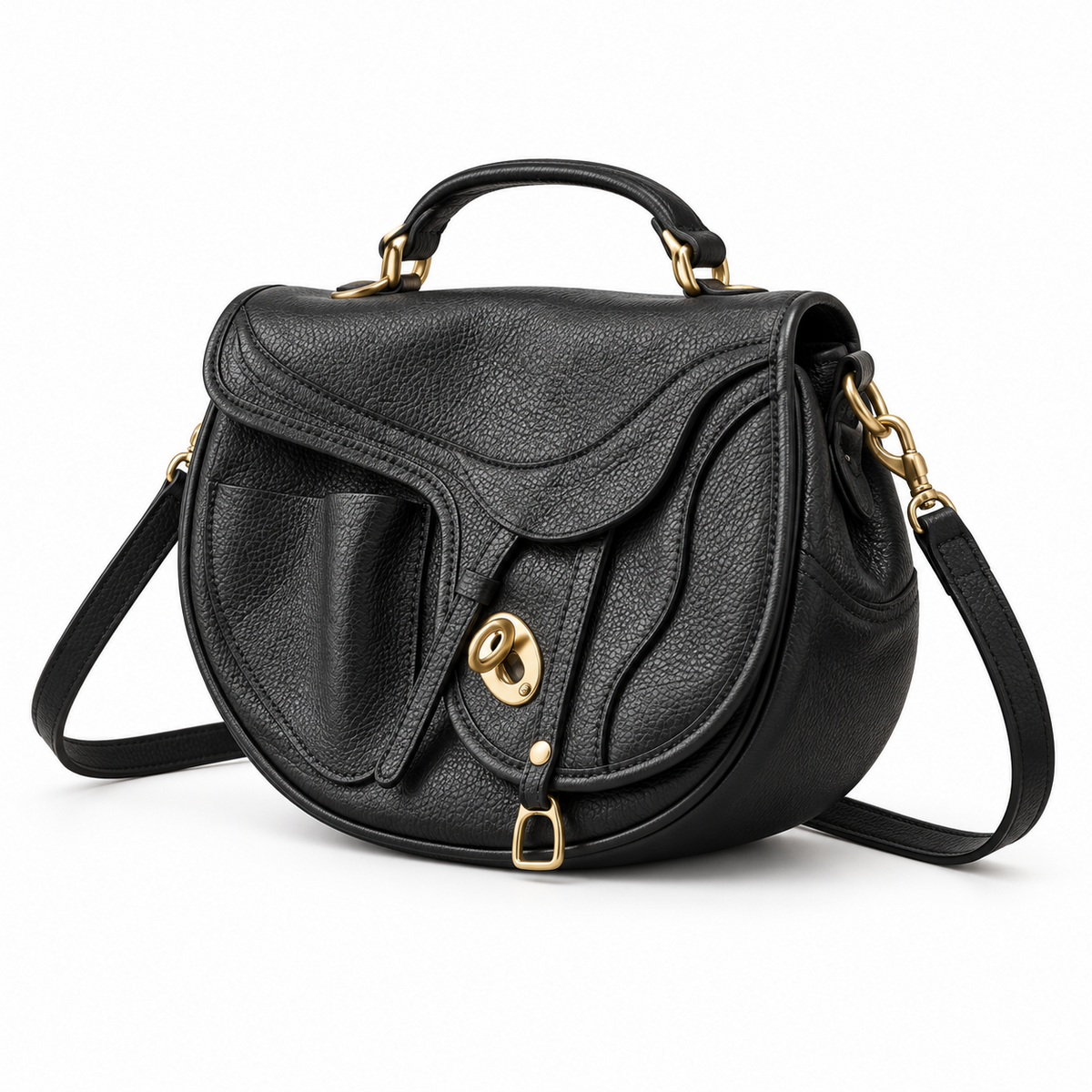 Vintage Black Saddle Satchel Crossbody Bag