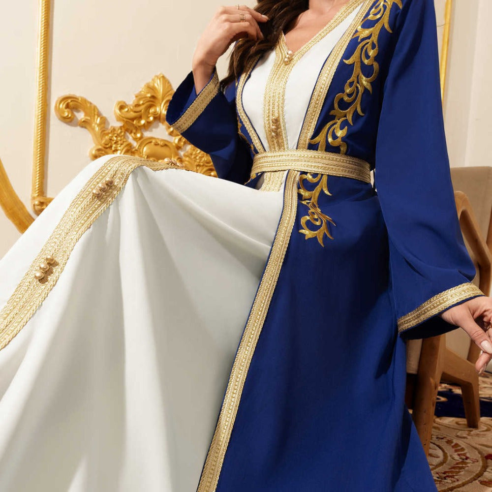 Middle East Women's Abaya Gowns Arabian Dubai Robe Fashion Embroidered Lace Dress Sub Two Piece Set Costumes Accessories