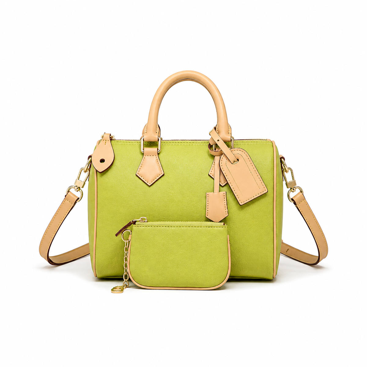 Lime Green Structured Handbag with Matching Pouch