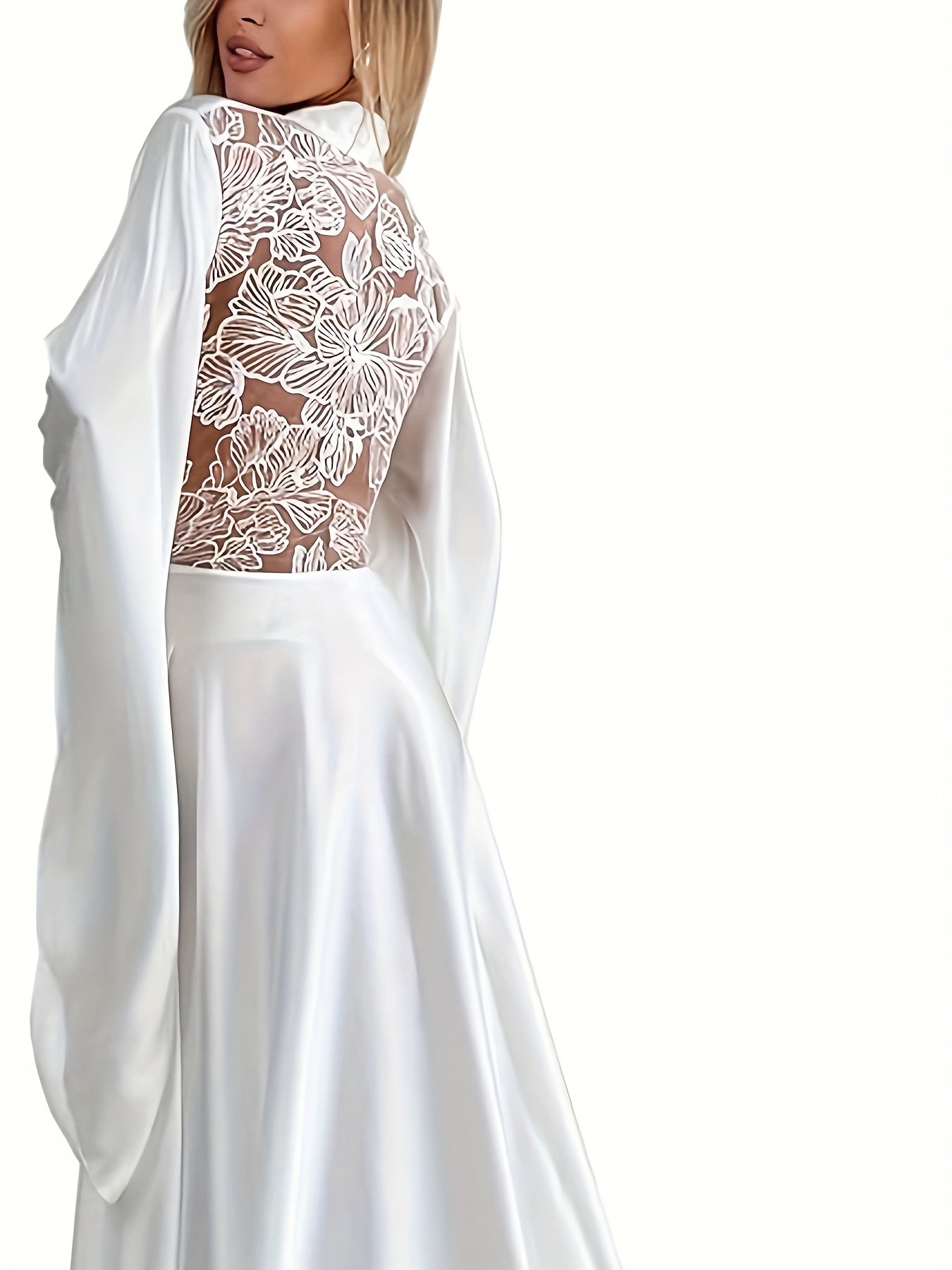 Ladies Satin Gown Silk Lace Bridal Kimono Abaya Nightgown Bridesmaid Gown Wedding Party Nightgown