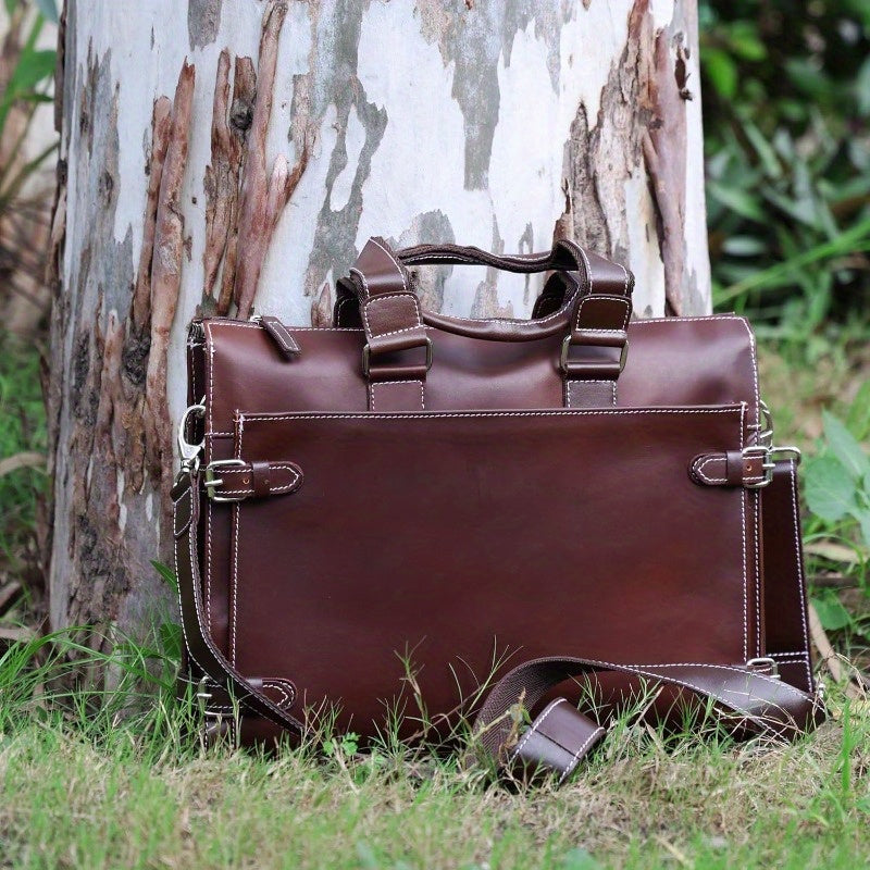 Leather Laptop Briefcase Bag for Men 3 Zipper Pockets with Spacious Compartments 15 X12X4 Inches.