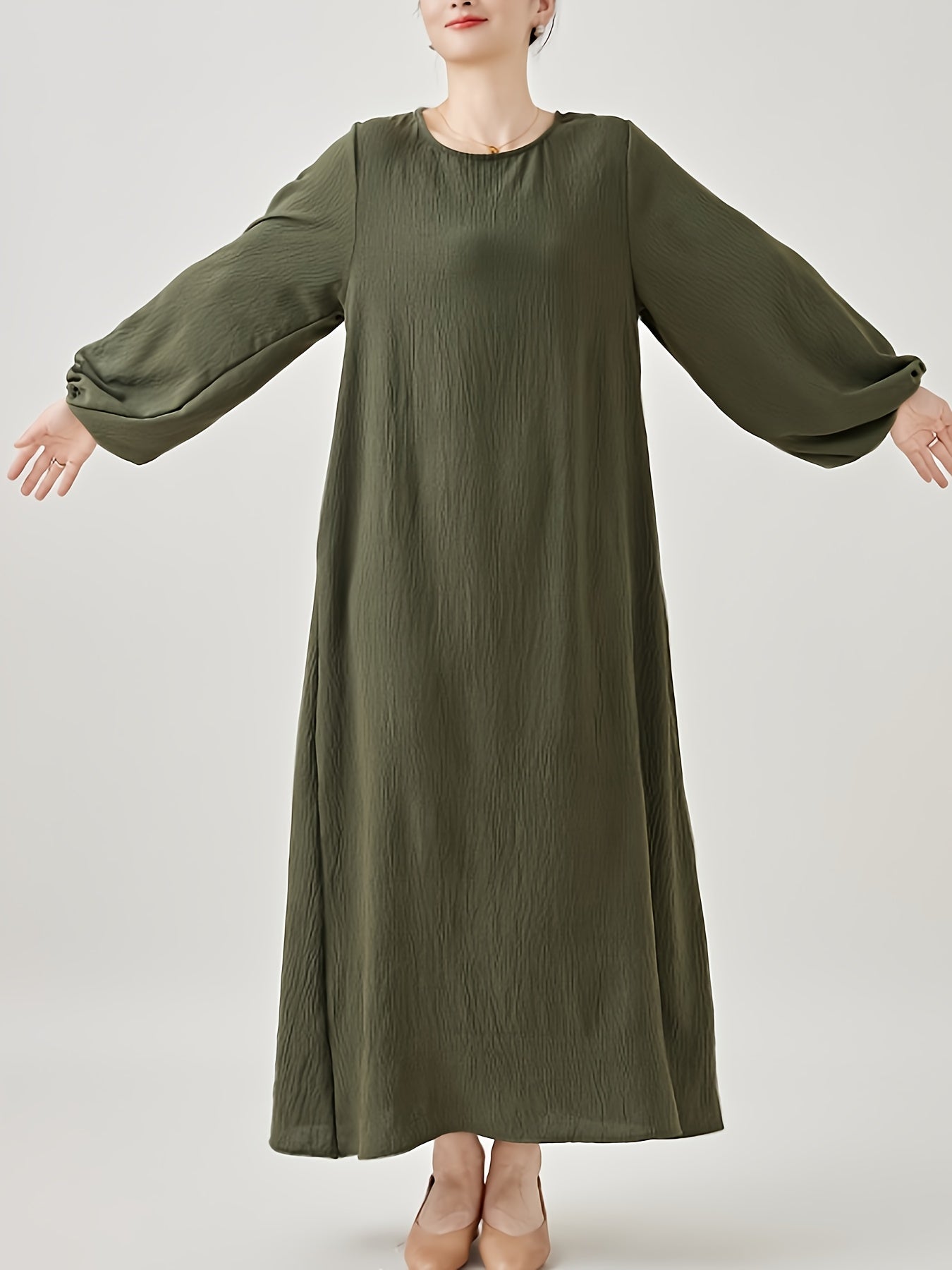 Polyester Muslim Pakistani Abaya - Comfortable, Casual, Solid Color with Bubble Pleats, Elastic Cuffs, Flowy Hem, Machine Washable
