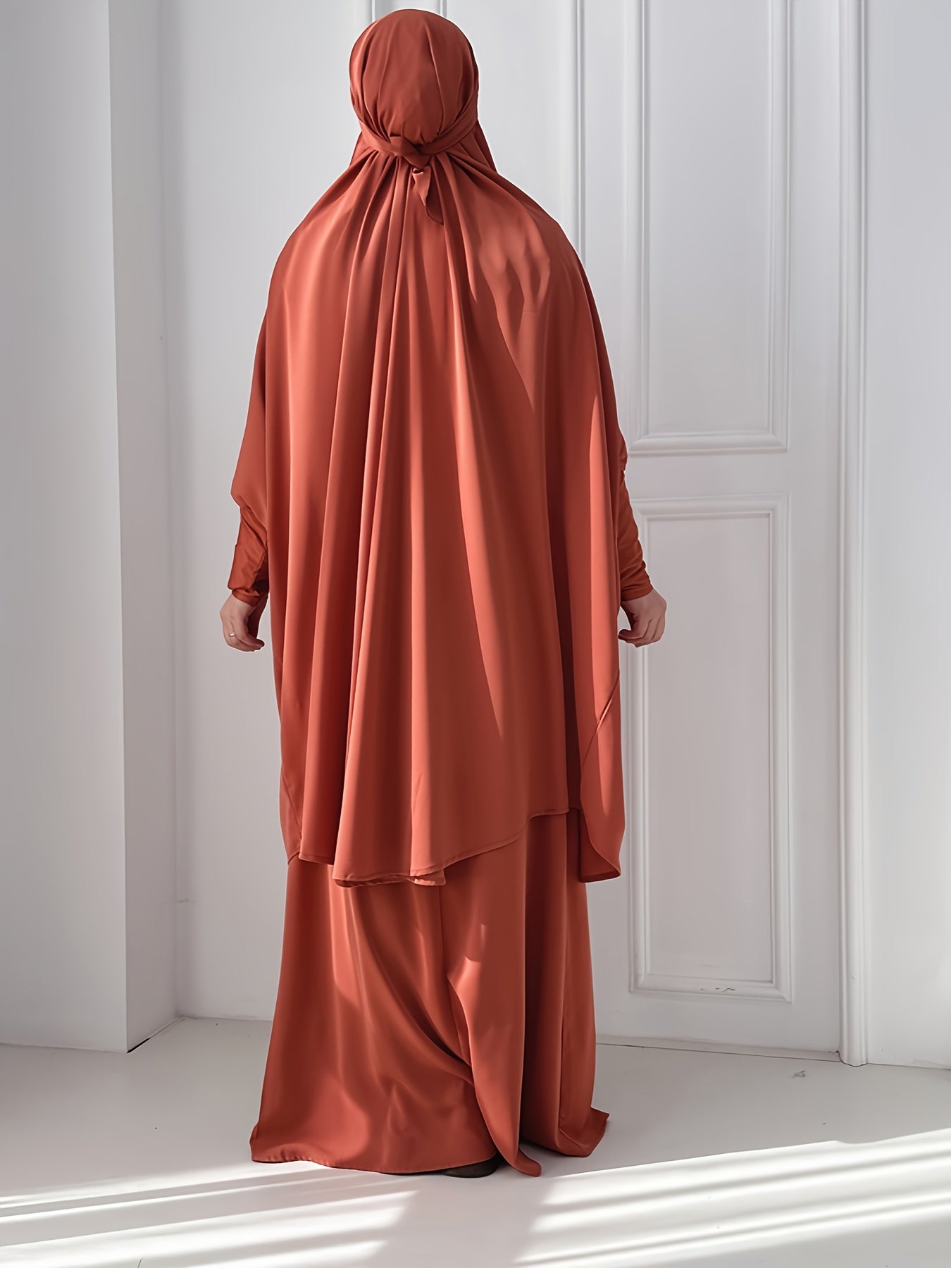 2pcs Dubai Islamic Muslim Women Jilbaab Abaya Long Skirt Pray Abaya Set for EID Ramadan