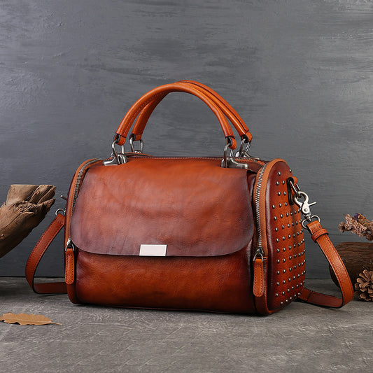 Large-Capacity Genuine Leather Bags, Single-Shoulder Crossbody Bags, European And American Retro And Exquisite Handcrafted Women'S Bags