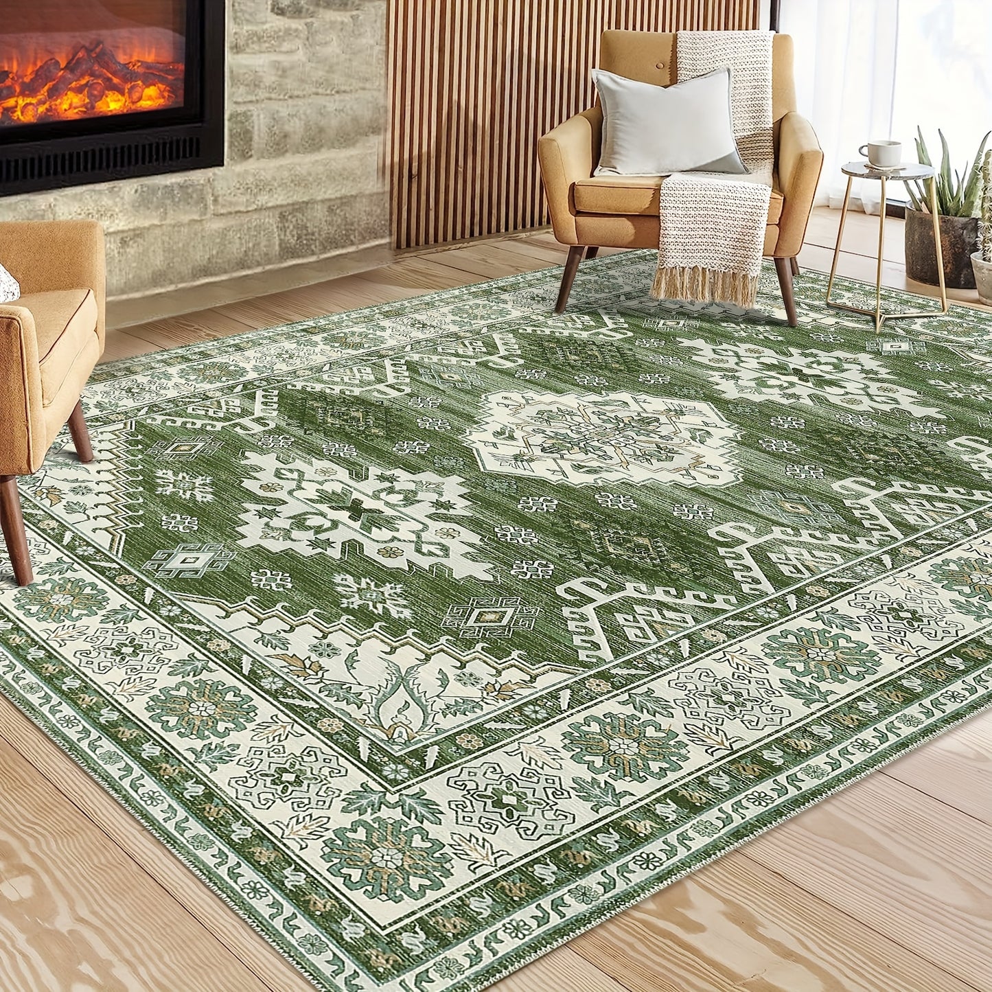 Machine Washable Rugs Distressed Vintage Tribal Medallion Area Rugs For Living Room Bedroom Office Low Pile Neutral Soft Rug Indoor Stain Resistant Throw Rug Runner Rug Non Slip Entryway Rug Foldable Farmhouse Floor Cover