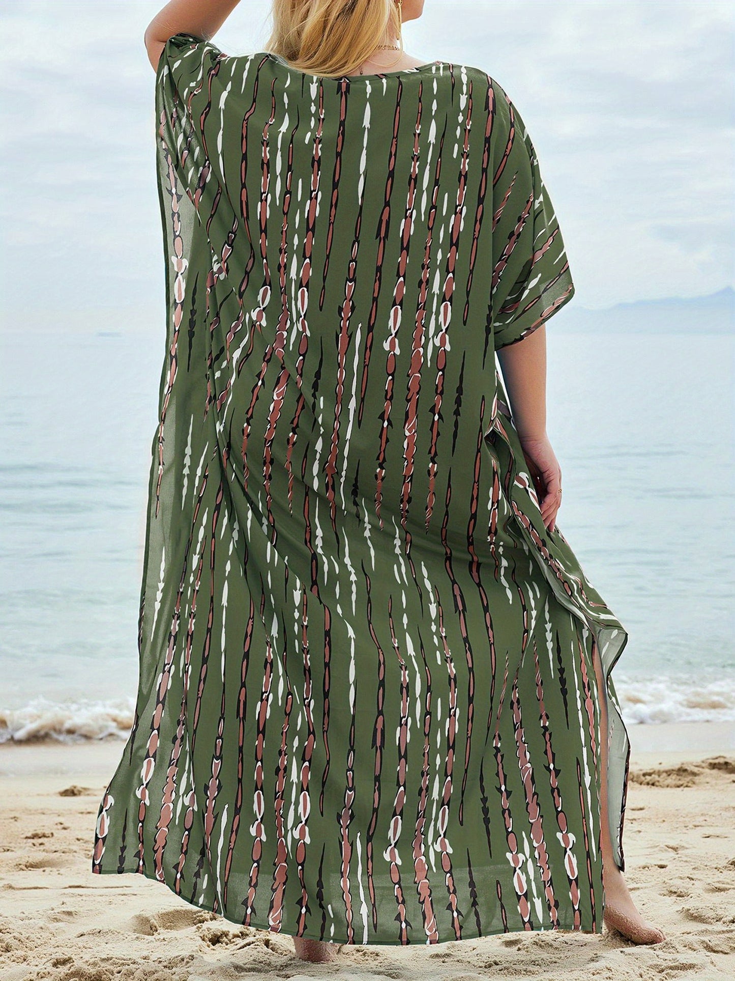 Women Plus Size Bathing Suit Cover Up Colorful Beach Kaftan Dress Long Bikini Cover Up Swimsuit Beachwear