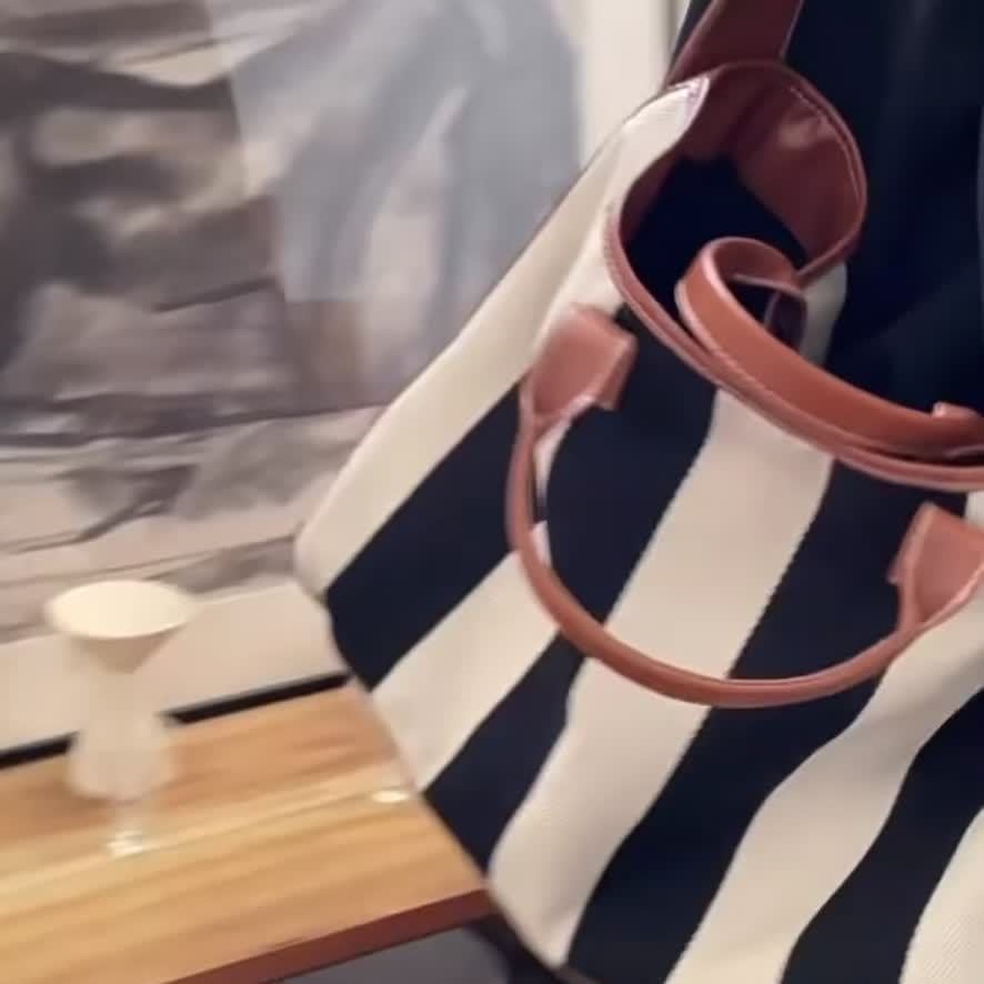 Genuine Leather & Large Capacity Striped Tote Bag for Women - 15-inch Laptop Compartment, Magnetic Closure
