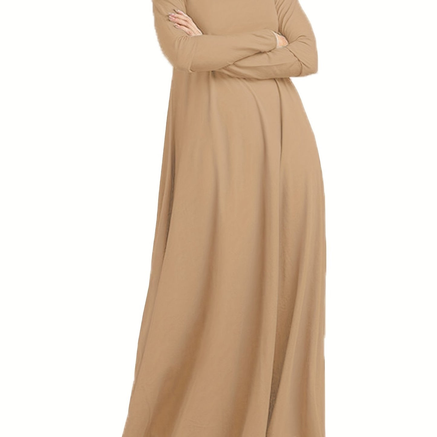 Solid Color High-Neck Long Arabic Abaya for Women in Muslim Style