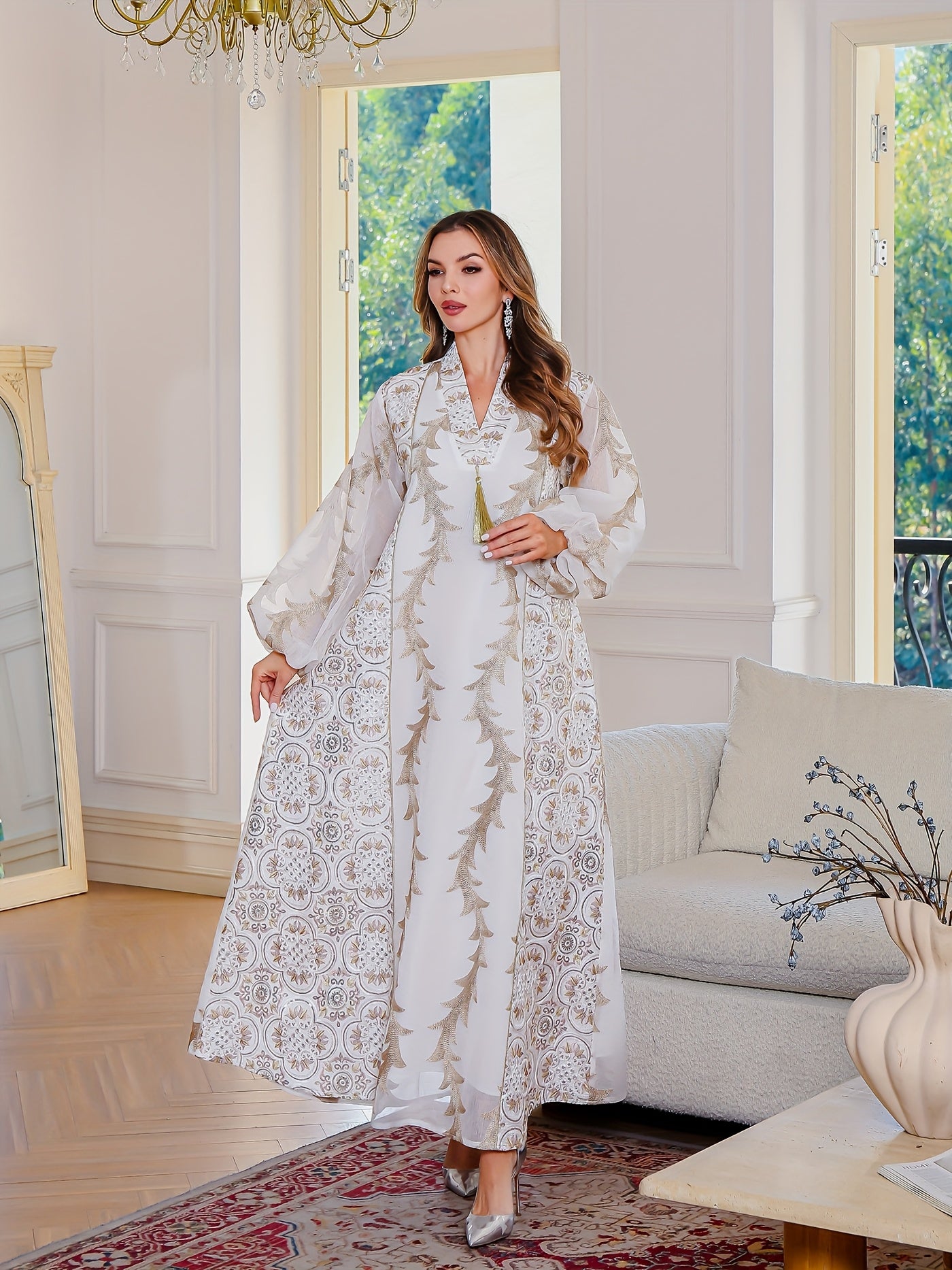 Ramadan Women's ABAYA Robes | Modern Muslim Pipe Bead Embroidered Diamond Bar Code Big Robe Women's Elegant Dress Foreign Trade Dubai Turkey Foreign Trade Clothing Abaya