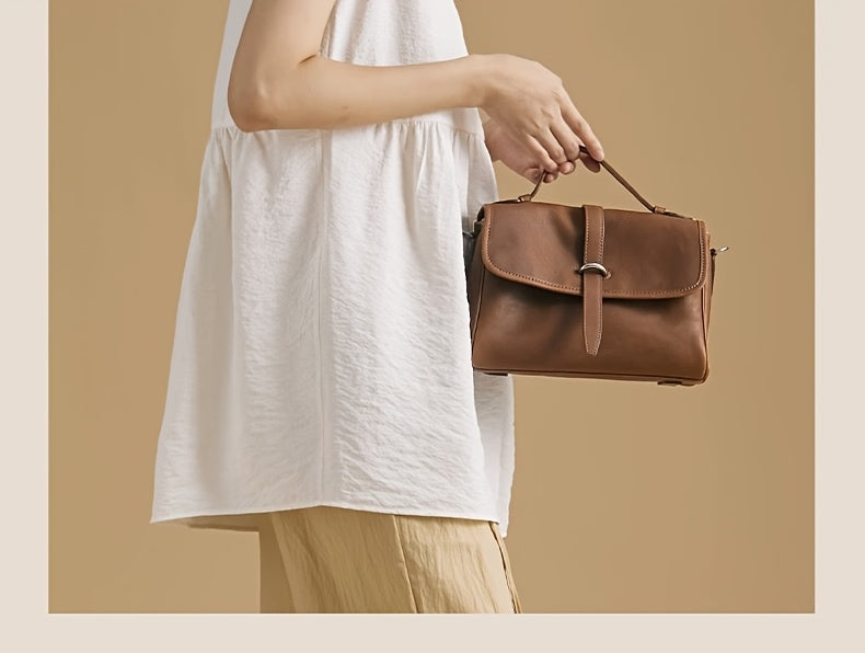 Genuine Leather Satchel Postman Cow Genuine Leather Vintage Postman Bag Women's Commuting Single Shoulder Crossbody Bag Niche Bag