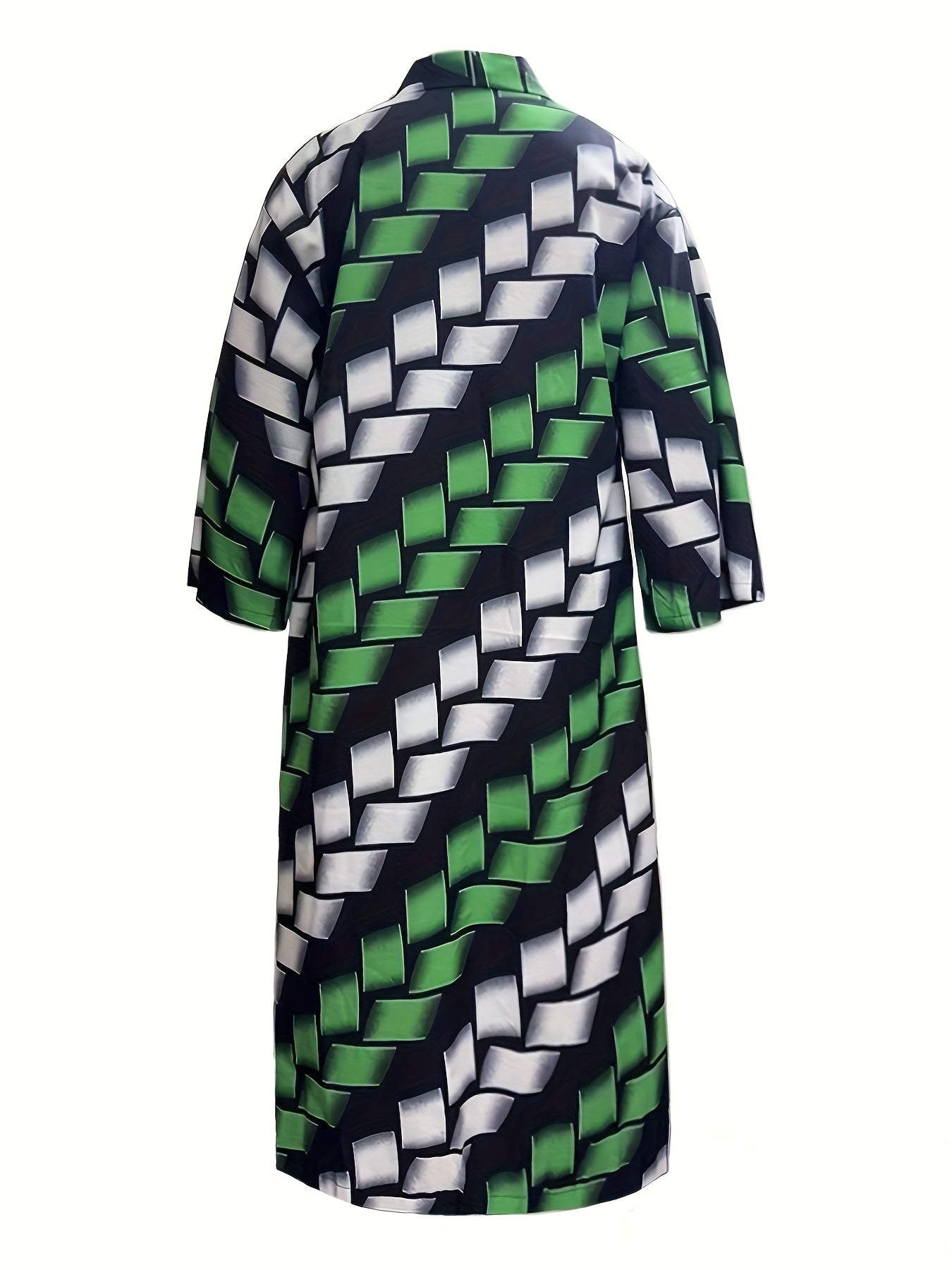 Chic Plus Size Open Front Kimono Abaya Cardigan - Casual & Versatile, Machine Washable, Polyester Blend with Elastane, Elegant Print Design
