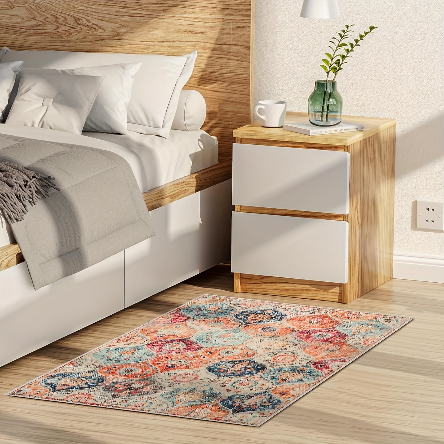 Quick-Dry Non-Slip Vintage Floral Carpet, Rugs - Machine Washable Ultra-Thin 100% Polyester Indoor/Outdoor Entryway Mat for Bathroom, Kitchen, Bedroom - Distressed Home Decor with Vibrant Colors, Kitchen Floor Mat, Decorative Door