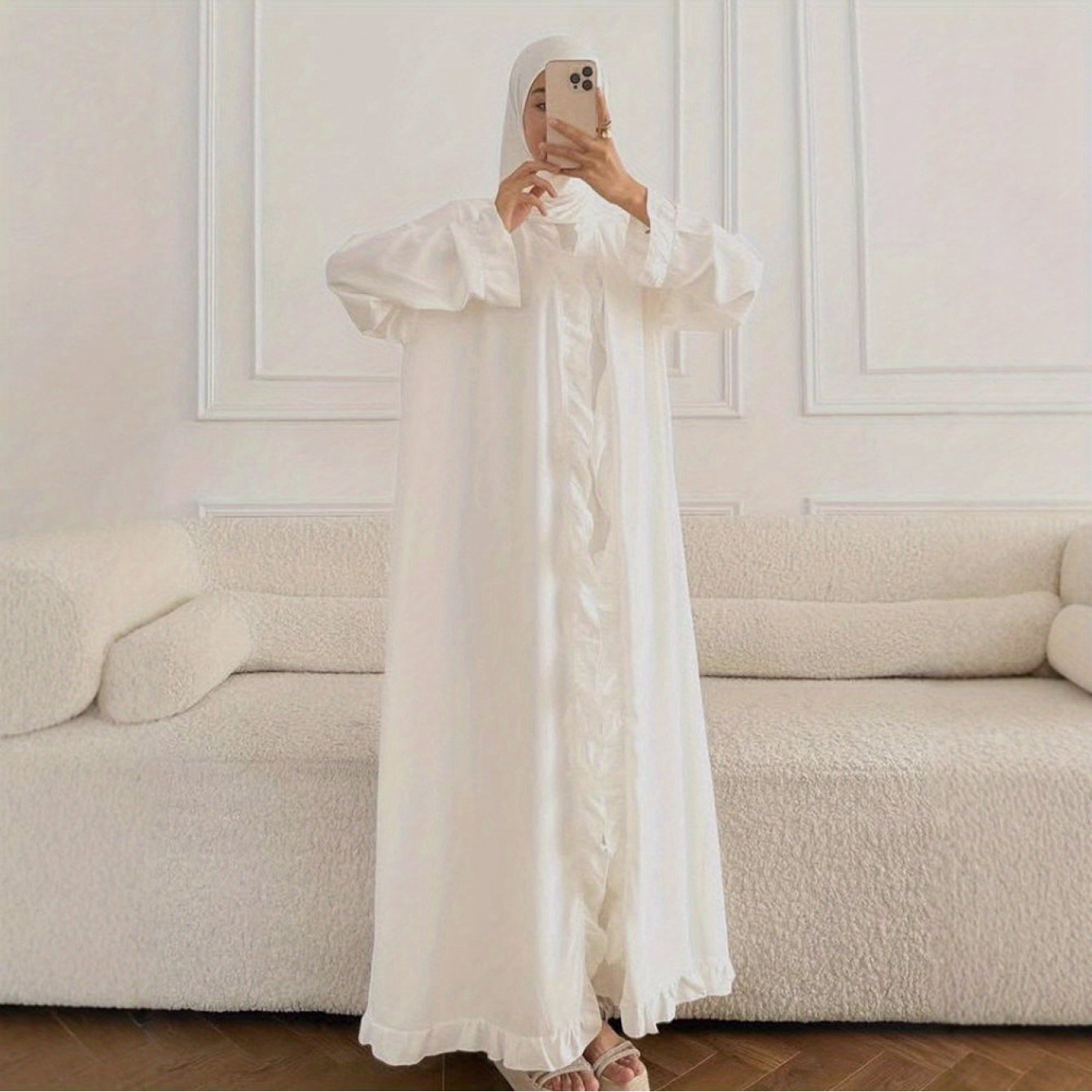 Women's Elegant Arabic Abaya Robe - Lightweight Breathable Loose Fit Long Sleeve Arabic Dress with Belt, Solid Color Machine Washable All-Season Casual & Formal Wear