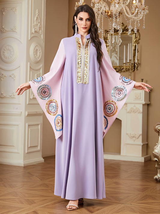 Women's Elegant Maxi Abaya Kaftan - Formal Evening Gown & Everyday Islamic Dress in Lavender Purple, Batwing Sleeves, Non-Stretch Formal event & Everyday Islamic Clothing for Weddings