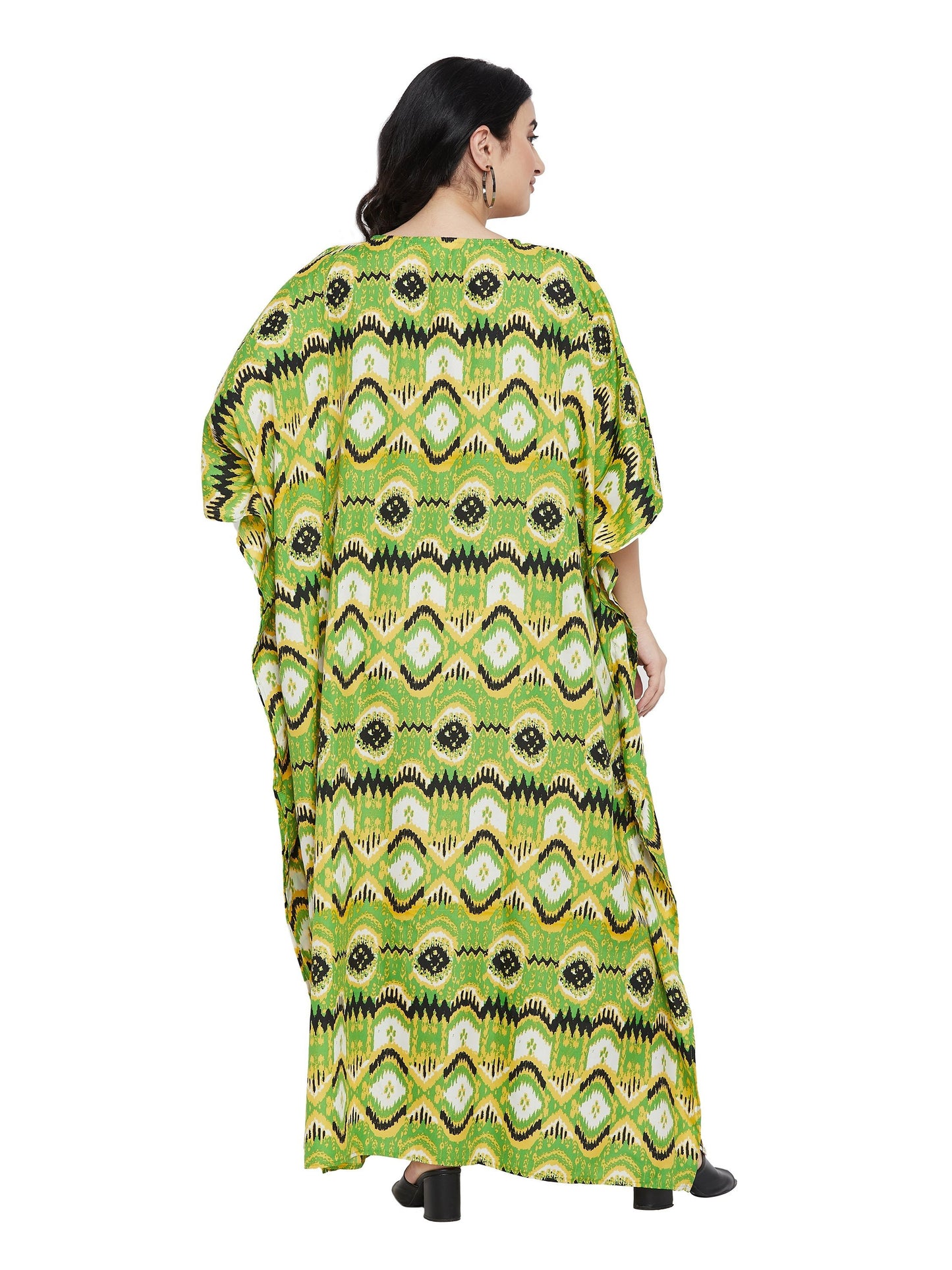 Plus Size Green Geometric Kaftan Dress for Women Polyester kaftan dresses