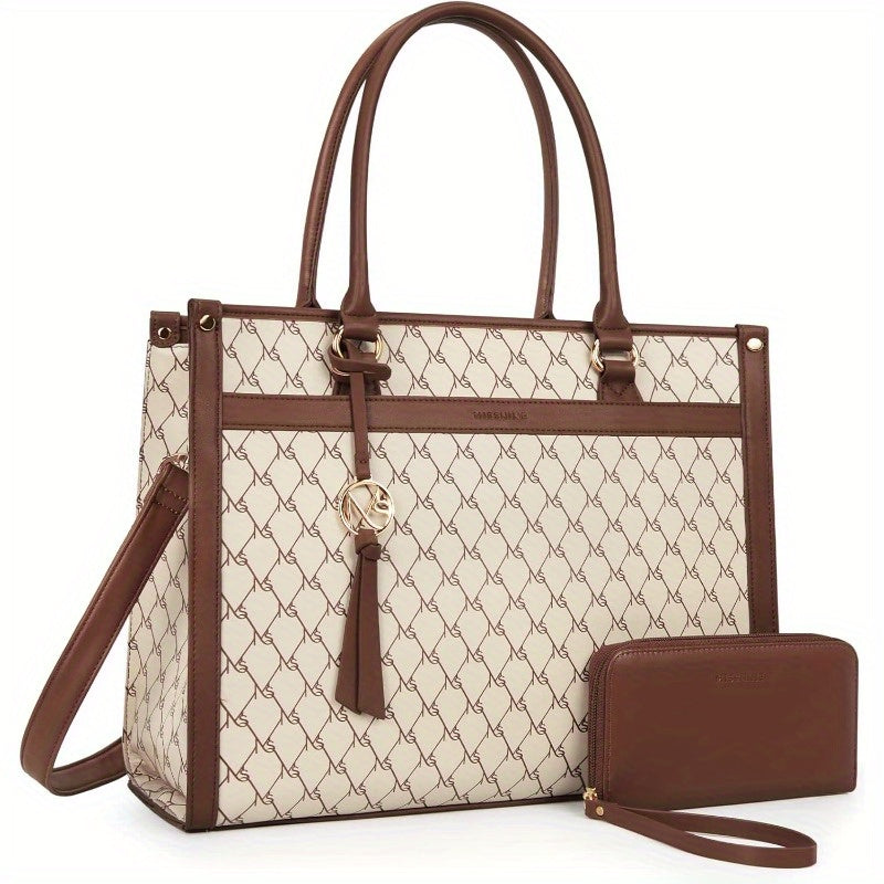 Laptop Leather Tote Bag 15.6 inch Laptop Bag Stylish Briefcase for Women Work Shoulder Bags for Office Travel