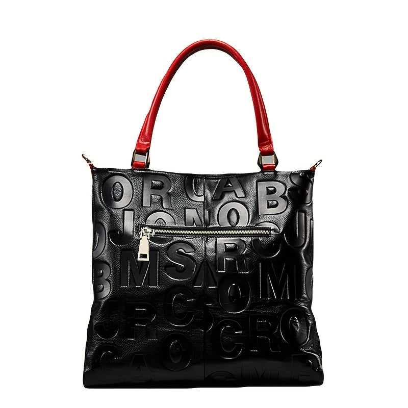Fashionable Motorcycle Bag, Tote Bag, Genuine Leather Women's Bag, Zipper Handbag, Shoulder Bag, Fashionable Hand-held Crossbody Bag