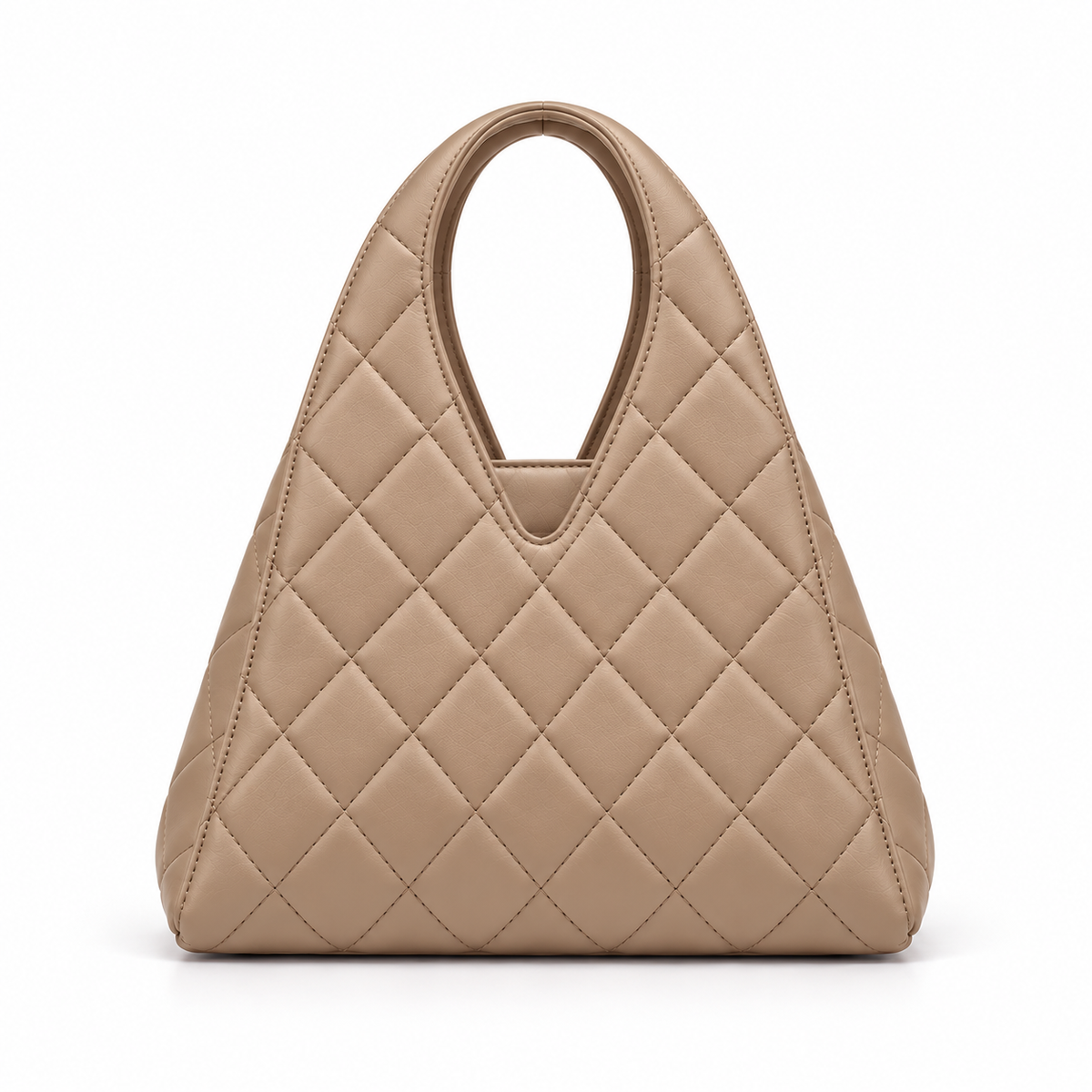 Khaki Quilted Mini Tote Handbag with Integrated Handle