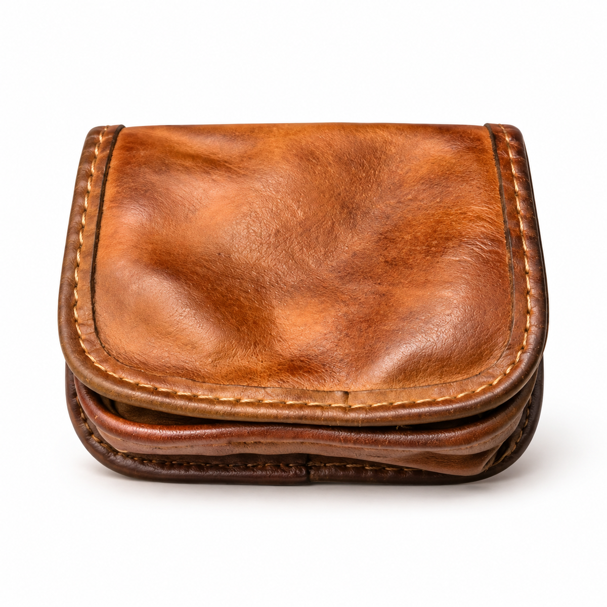 Vintage Brown Compact Flap Coin Pouch