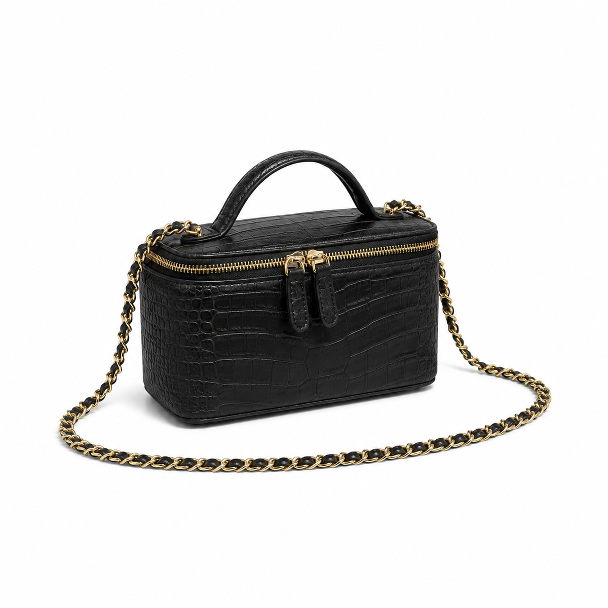 Black Crocodile-Embossed Vanity Handbag