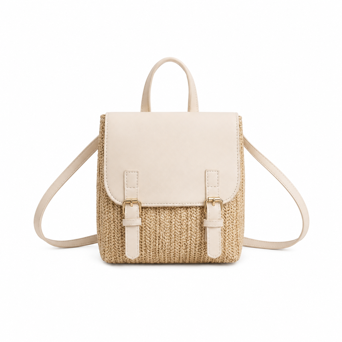 Beige Woven Straw Mini Backpack Handbag