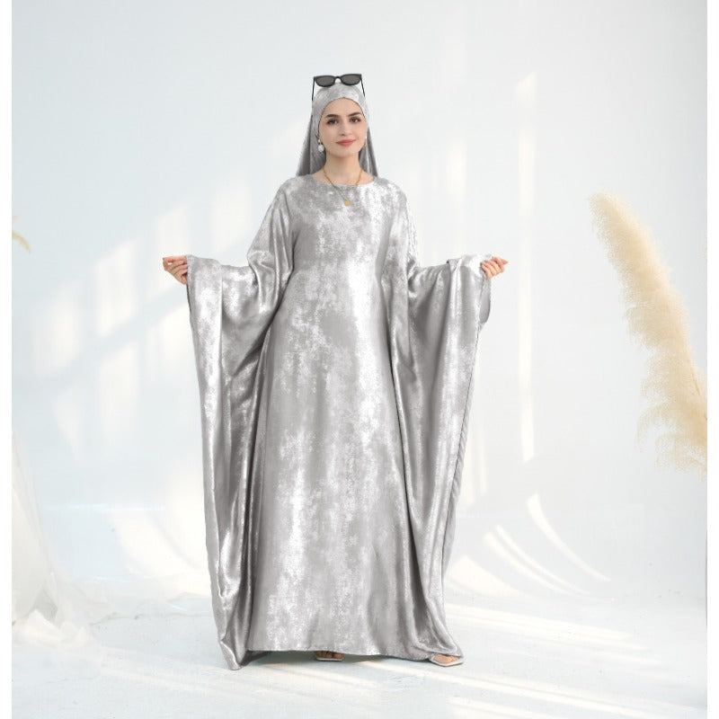 Elegant Turkish Abaya Dress - Spliced Dubai Style, Long Sleeve, Floor-Length, Polyester, Green, Blue, Black, White, Beige, Brown, with Golden Accents, Perfect for Formal Events, Formal Attire