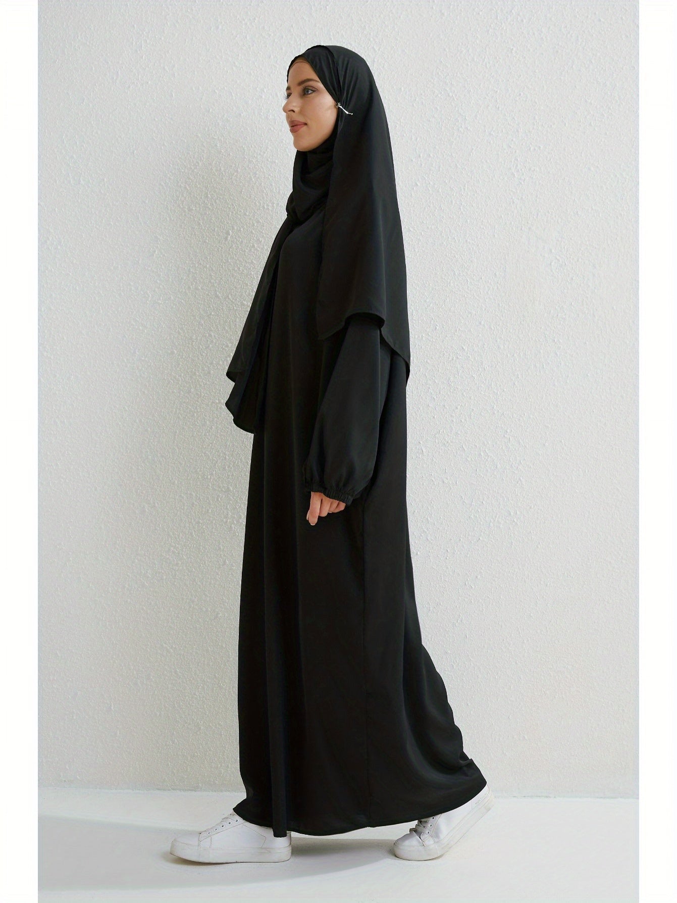 Elegant Islamic Hijab Dress for Women - Kaftan Style with Headscarf, Modest Middle Eastern Long Skirt Jibab Abaya, Loose Fit H-Silhouette, Long Sleeve Asymmetrical Hem, Solid Color Beige, Machine Washable for Ramadan Prayer & All Occasio