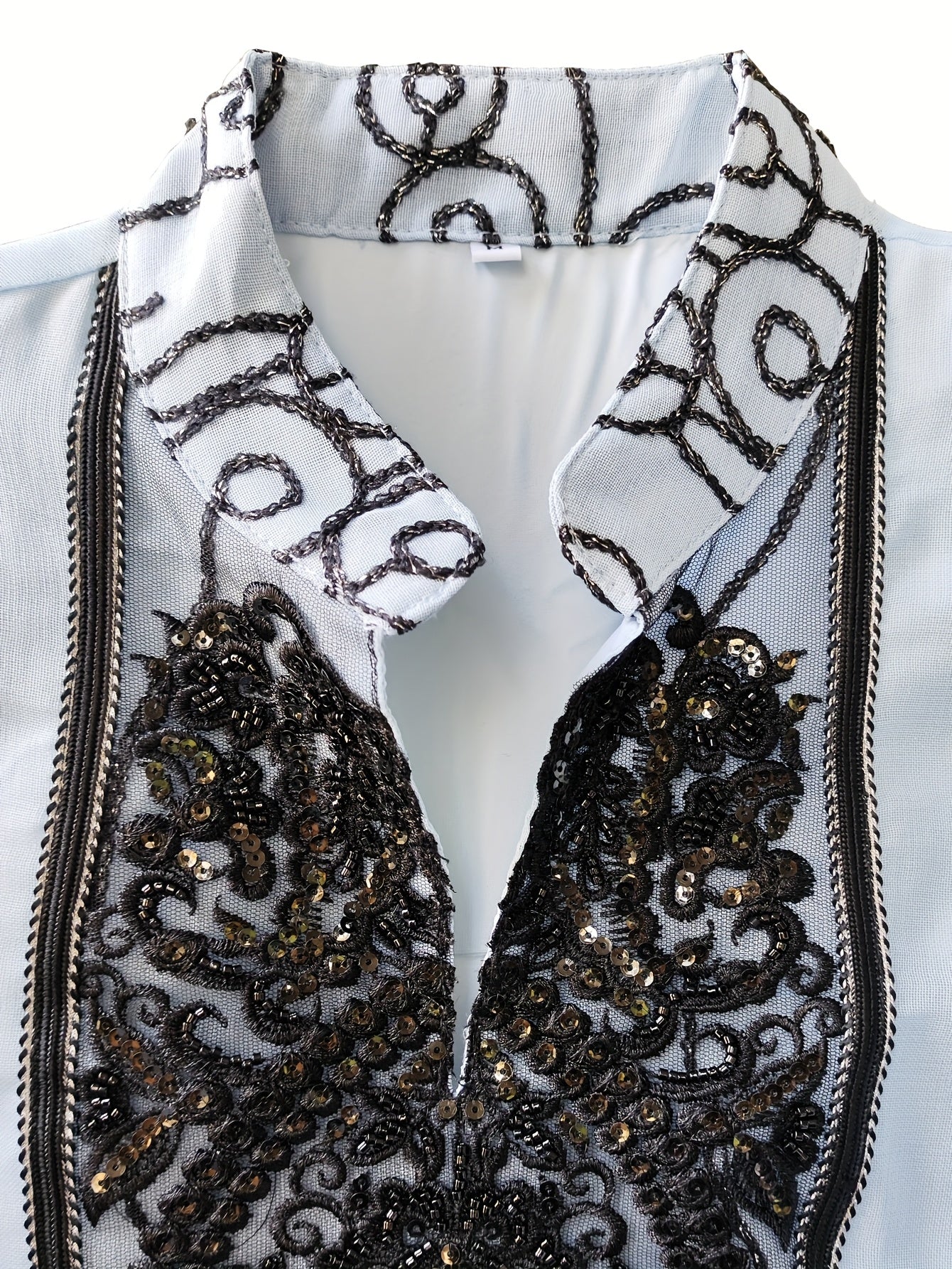 Elegant Floral Sequin Embroidered Beaded Long Sleeve Kaftan Abaya Dress, 100% Polyester, Non-Stretch Woven Fabric, Regular Fit, All Seasons, Contrast Detail, 120Gsm