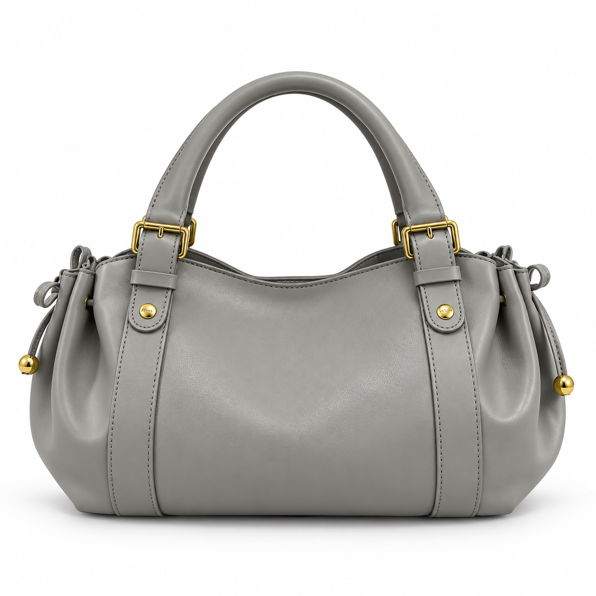 Elegant Grey Handbag With Gold Details
