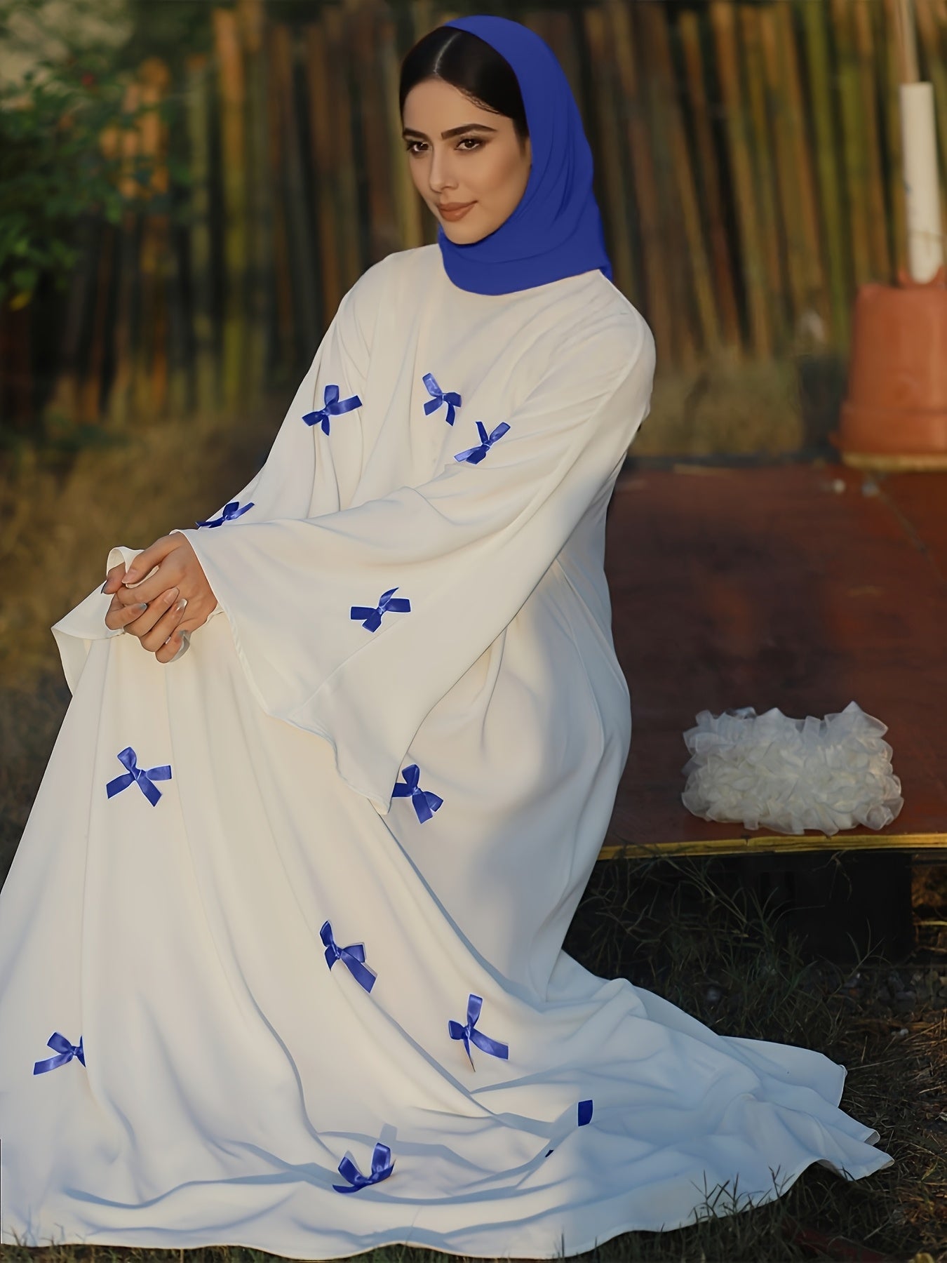 Butterfly Bow Abayas Elegant Long Robe Set, Including Dress and Headscarf