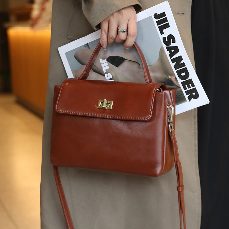 Solid Color Luxury Leather Women's Shoulder Bag, Crossbody Bag for Women, 2025 New High-End Retro Shoulder Bag