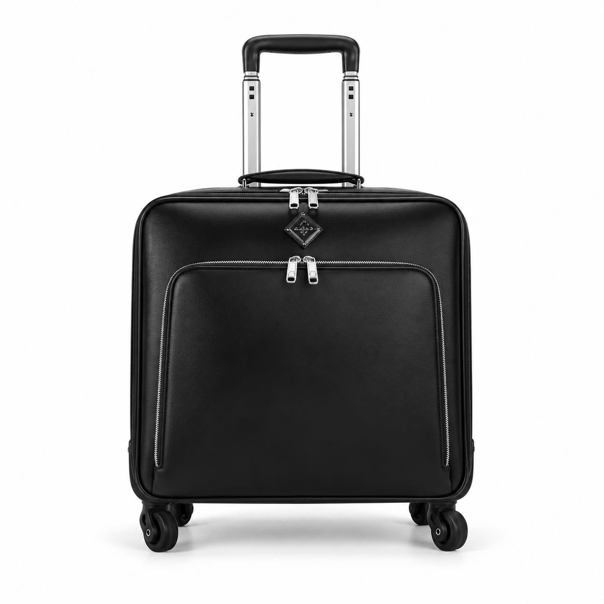 Black Leather Look Trolley Business Suitcase