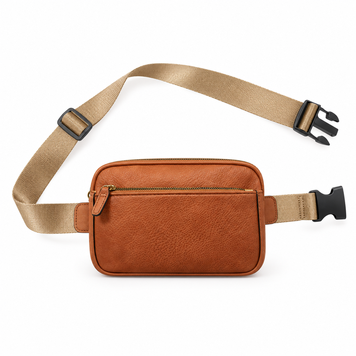 Brown Textured Waist Bag Adjustable Strap