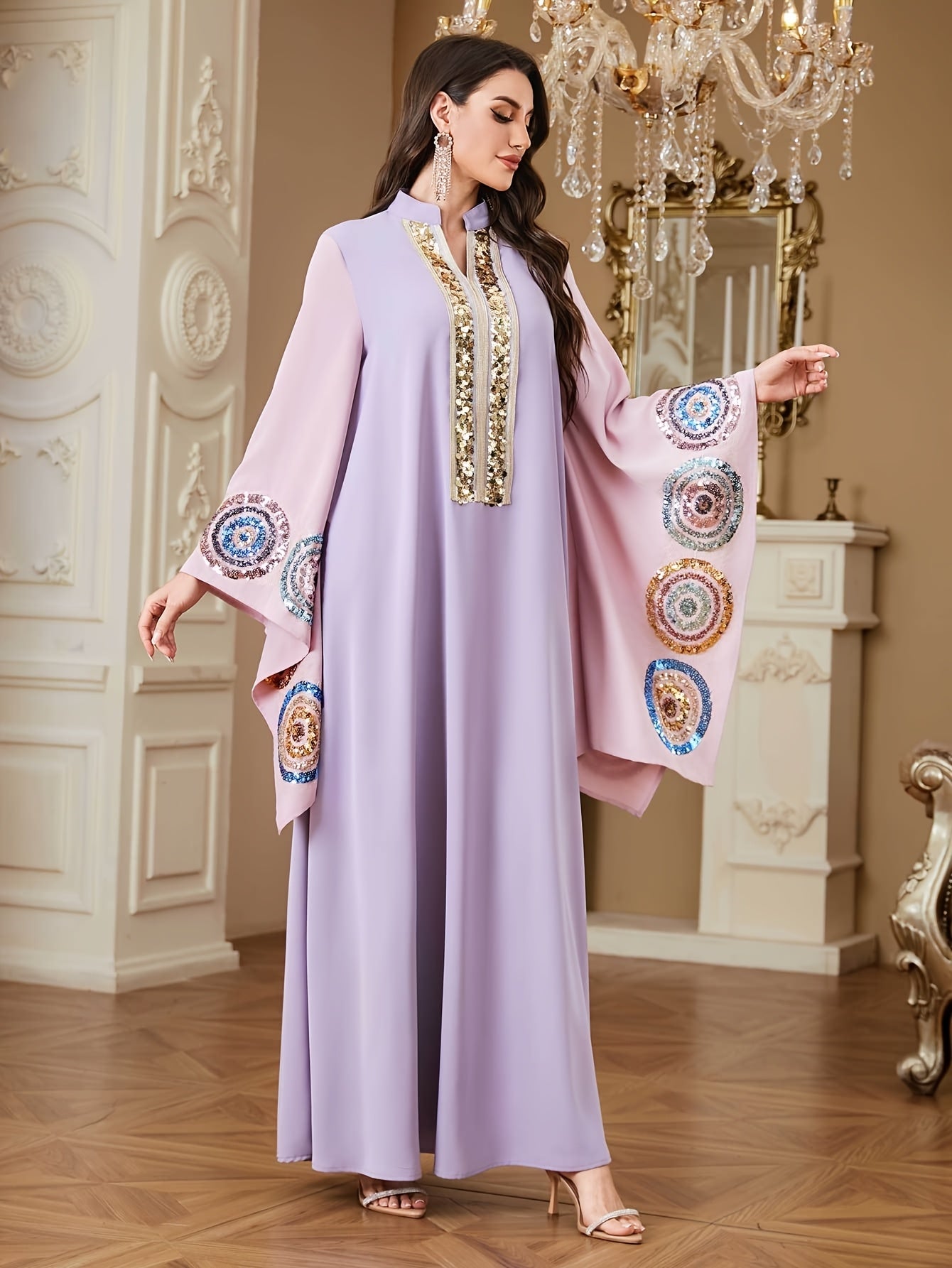 Women's Elegant Maxi Abaya Kaftan - Formal Evening Gown & Everyday Islamic Dress in Lavender Purple, Batwing Sleeves, Non-Stretch Formal event & Everyday Islamic Clothing for Weddings