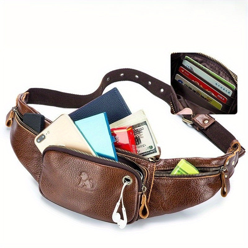 Real Leather Men's Messenger Sling Bag, Cowhide Chest Bag, Sporty And Casual Style, Top layer Cowhide Cash Bag, Trendy Men's Waist Bag