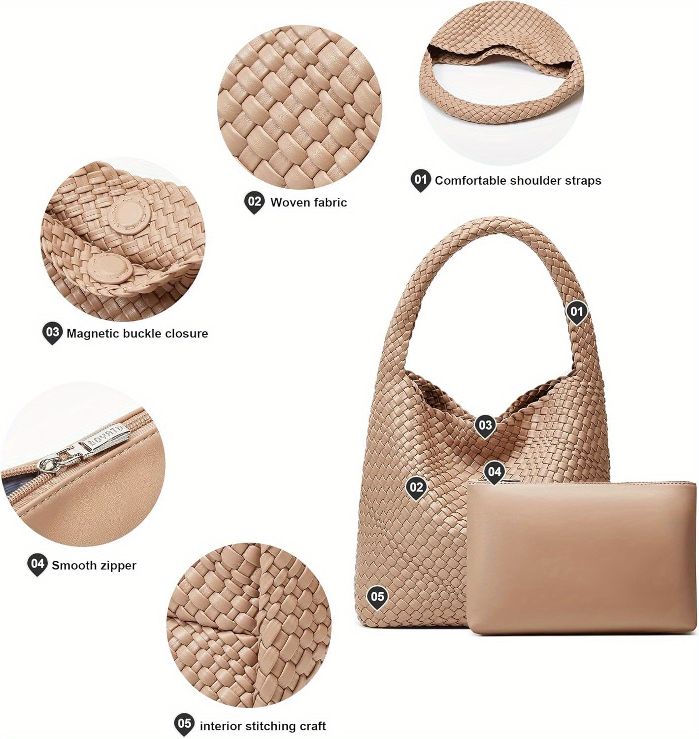 Woven Tote Bag for Women: Vegan Leather Shoulder Purse- Underarm Hobo Bag- Summer Beach Tote for Vacation