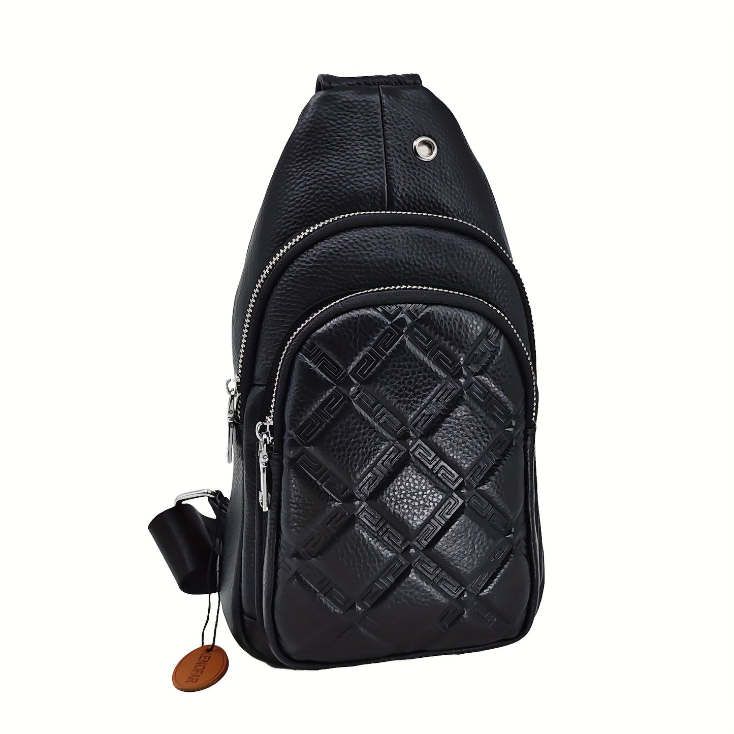 Men's Genuine Leather Quilted Sling Bag - Adjustable Strap, Black Chest & Crossbody Bag, 11.8" Height, Lightweight & Stylish for Casual Use