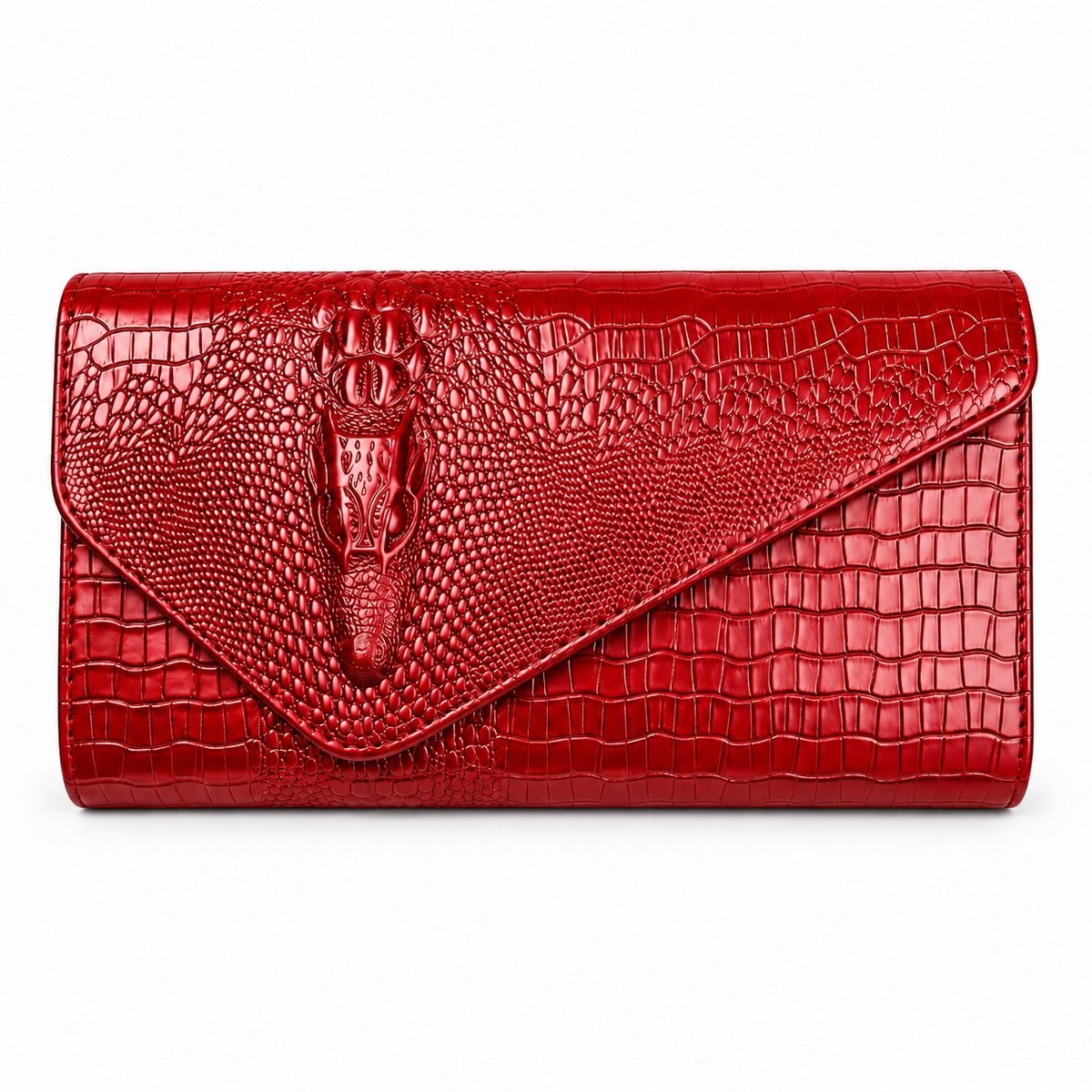 Red Crocodile Embossed Envelope Evening Clutch