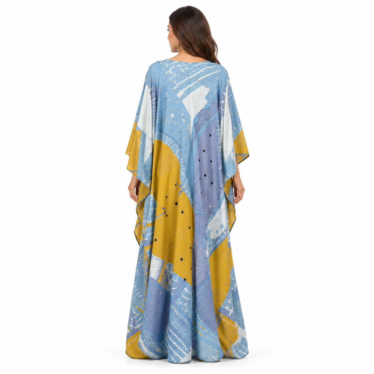 Blue Mustard Geometric pakistani Beach Kaftan