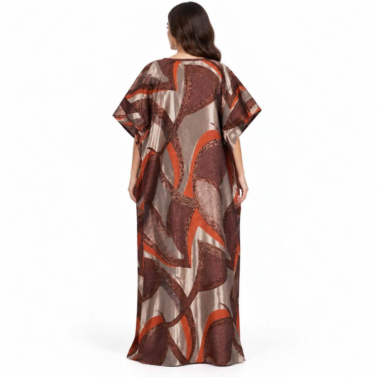 Brown Rust Abstract Print Baju Kaftan