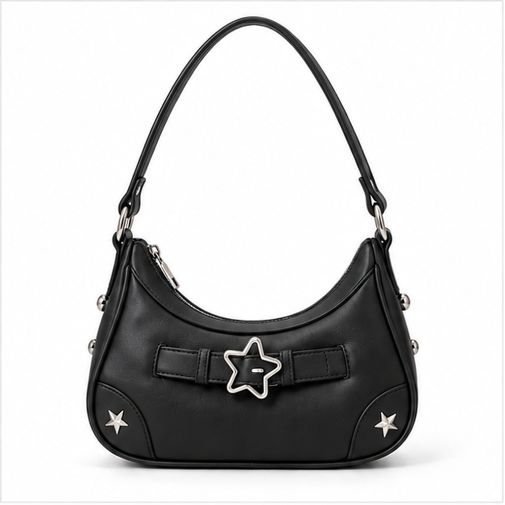 Black Star Buckle Crescent Shoulder Bag