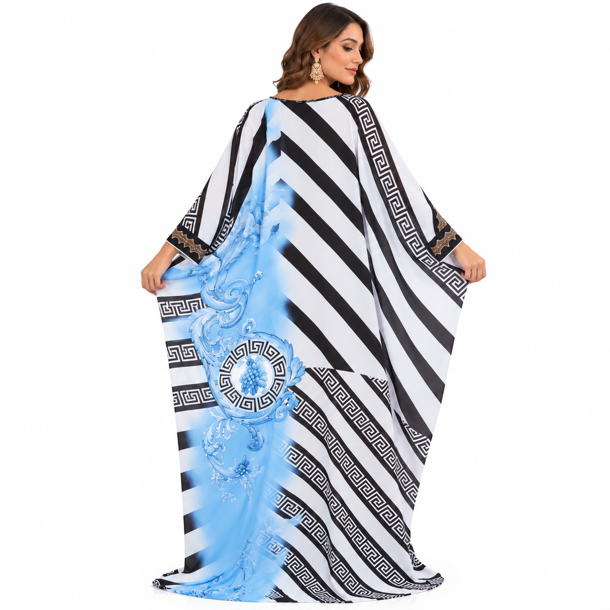 Blue Geometric Floral Luxury Baju Kaftan