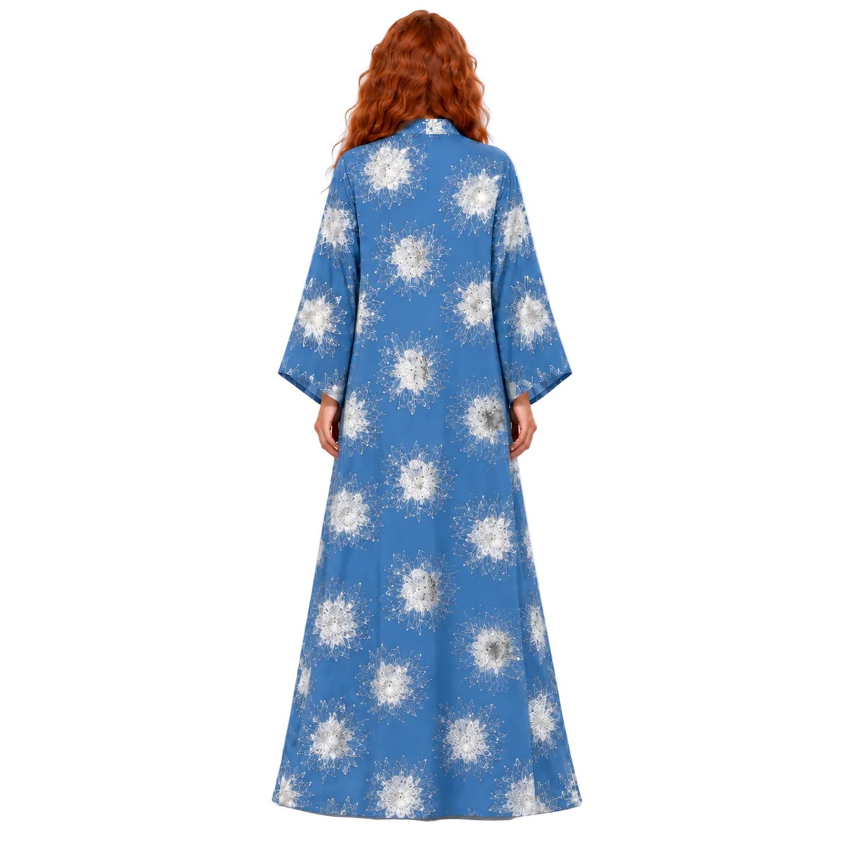 Blue Embroidered Floral Elegant Kaftan Lebaran