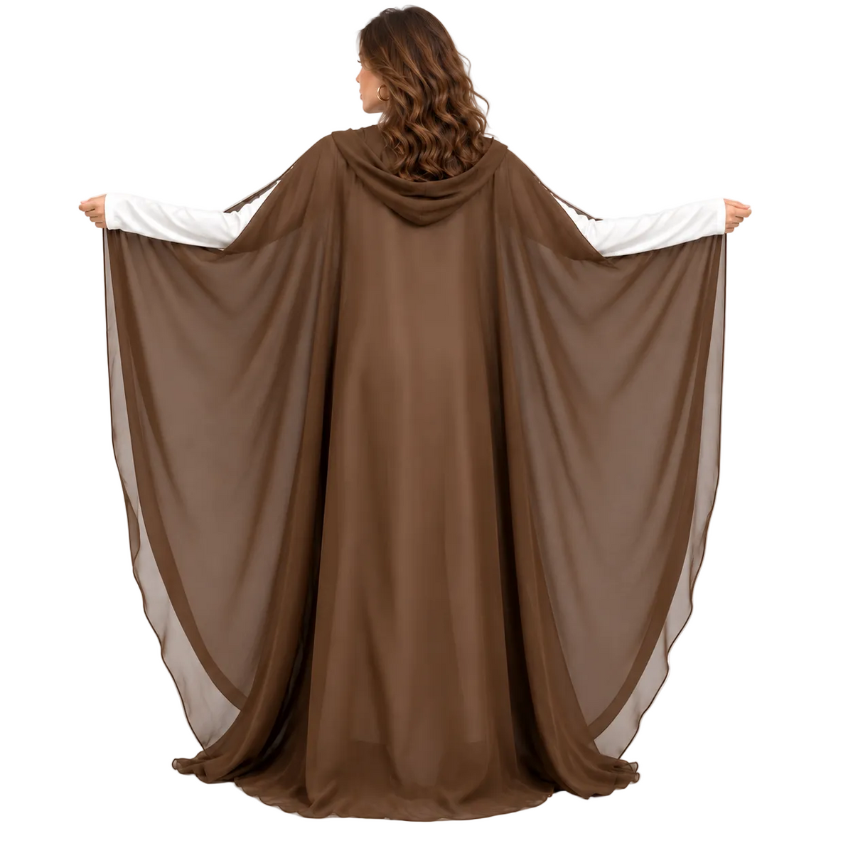 Coffee Embellished Flowing Evening Elegant Kaftan