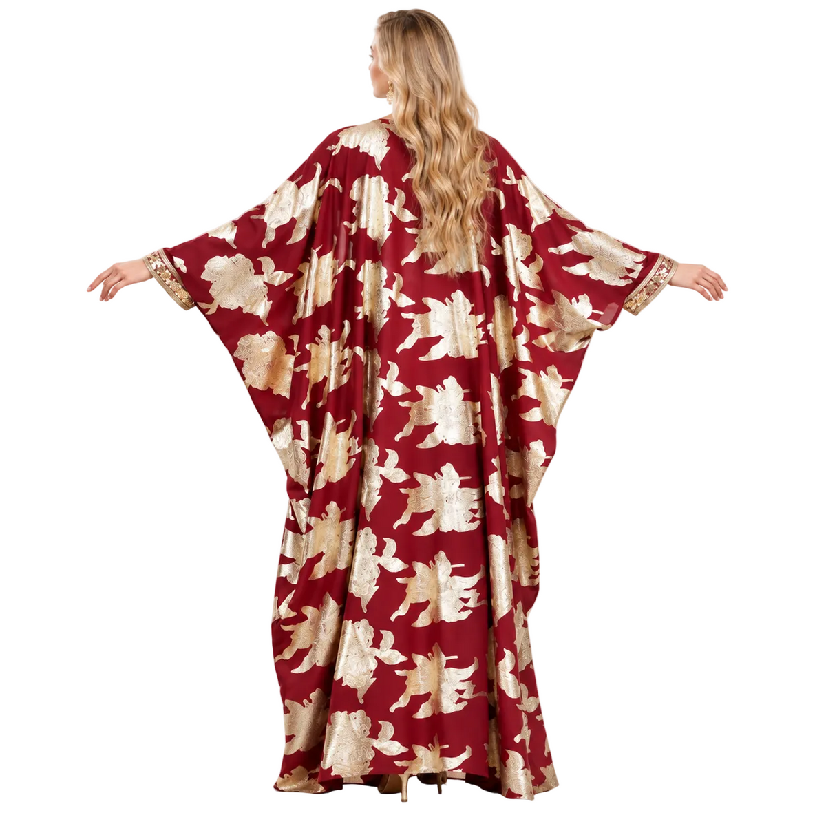 Red Gold Floral Embroidered Gamis Kaftan