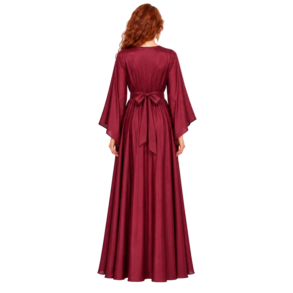 Elegant Burgundy Silver Embellished Lebaran Kaftan Dress