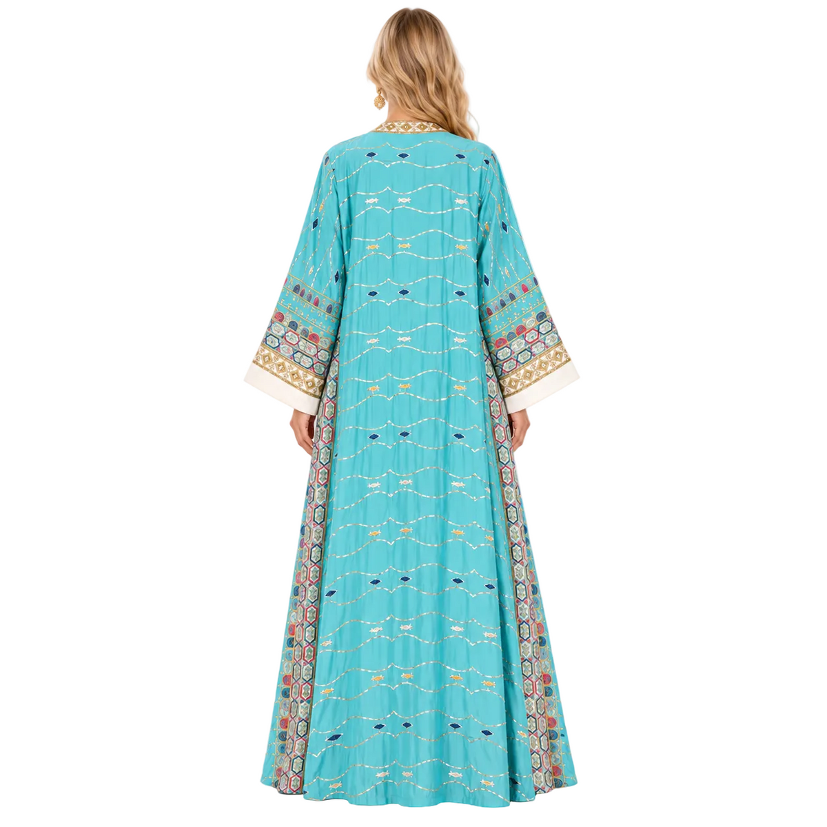 Blue Embroidered Two Piece Gamis Kaftan